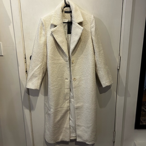 PrettyLittleThing faux shearling long coat - cream colour - Picture 4 of 7